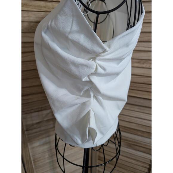 NWT Zara White Poplin Cotton Top Blouse Asymetric Pleat Medium Mark As Pictured - Picture 4 of 6